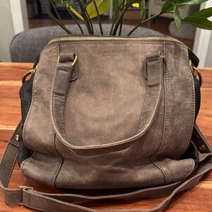 Hammitt Los Angeles Taupe and Black Leather Shoulder Bag w Gold accents